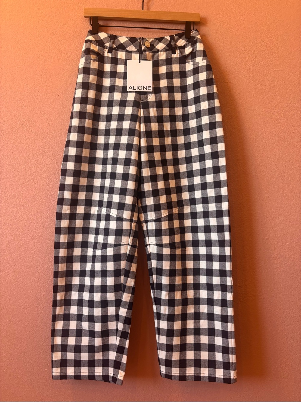 Aligne Ned Barrel Trouser Gingham Navy/White Size 4